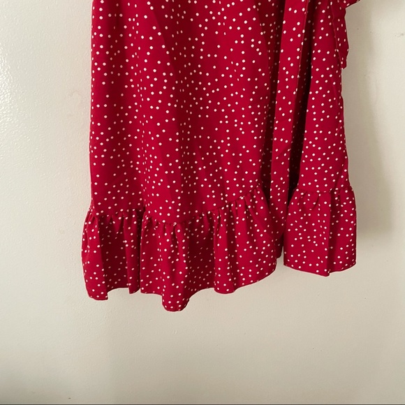 V-Neck Polka Dot Wrap Short Sleeve Mini Dress - Picture 6 of 7